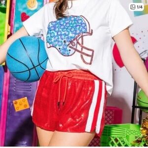 QUEEN OF SPARKLES Red Sequin Athletic Shorts